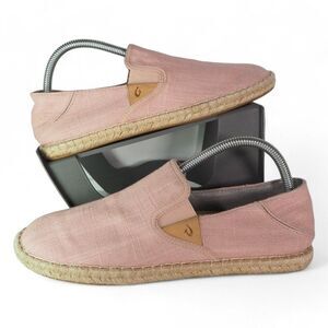 Olukai Kaula Pa'a Kapa Linen Espadrille Slip-on Loafers Rose Sea Salt Women's 9
